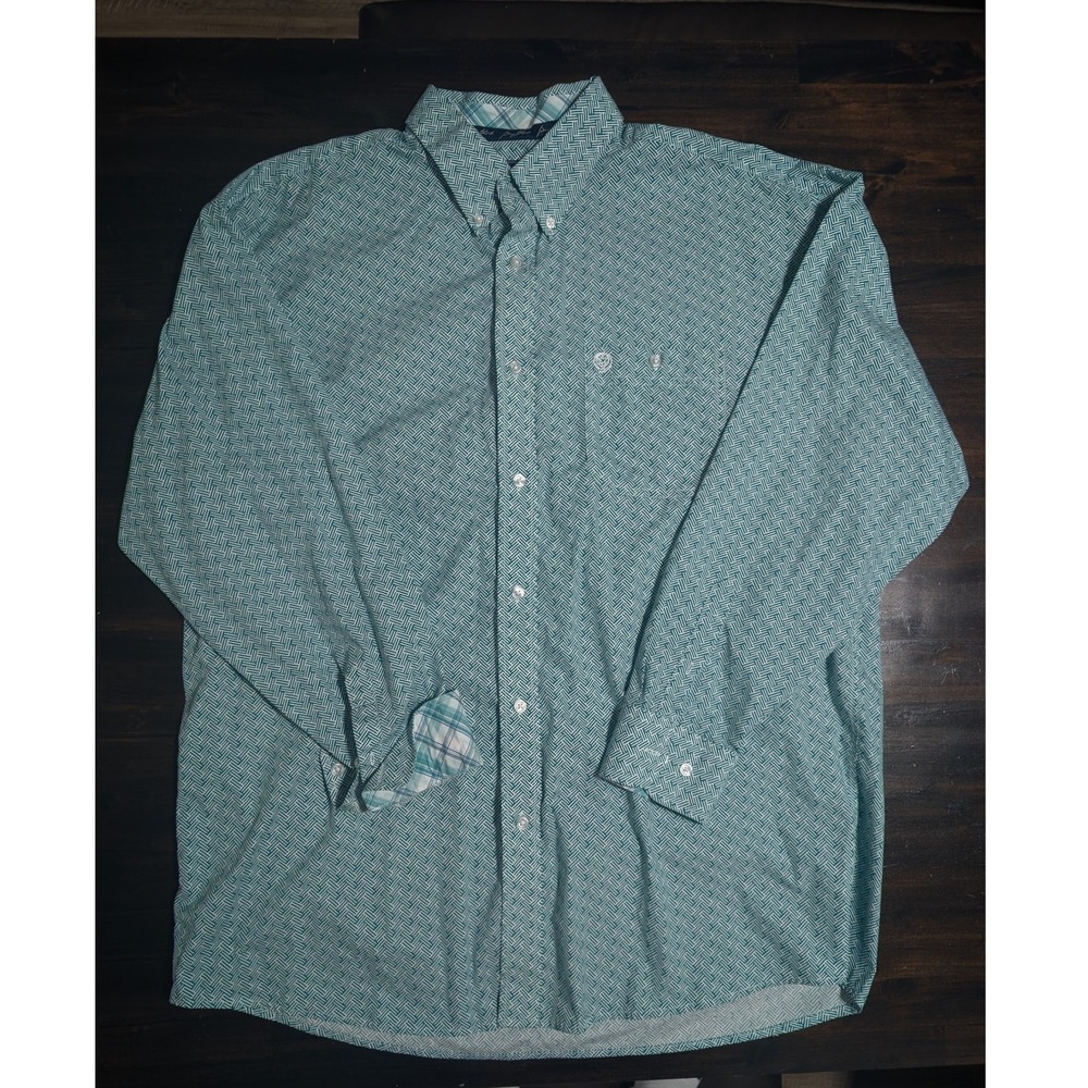Wrangler George Strait Mens XXL Teal Geometric Pearl Snap Western Shirt M
